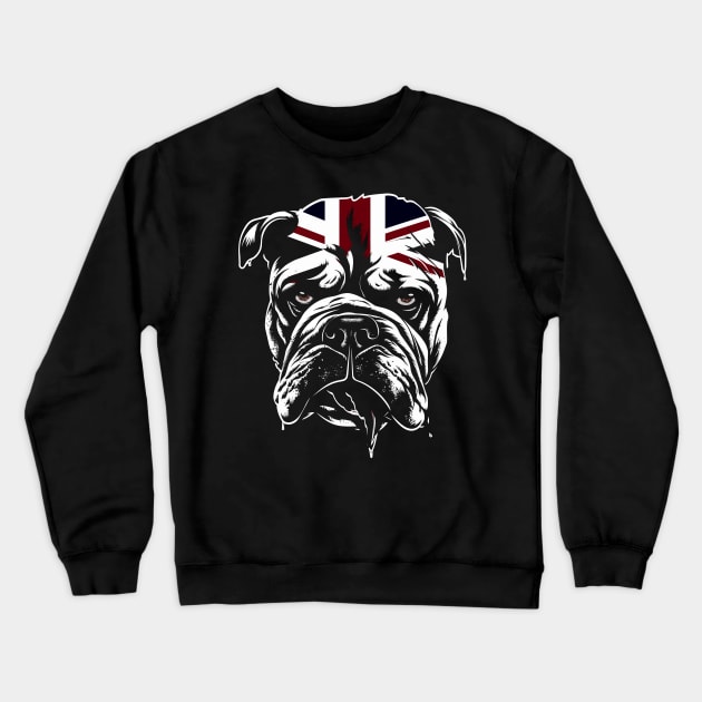 Vintage Bulldog Head with British Flag Illustration Crewneck Sweatshirt by TeeTrendz